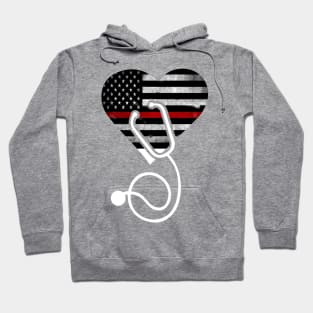 American Flag Heart Firemen Thin Red Line Nurse Hoodie